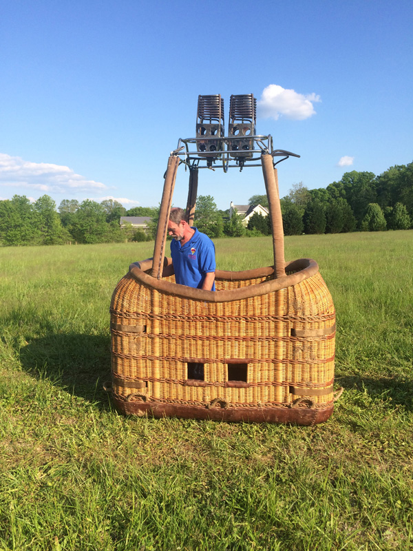 Bob setting up the large basket for a flight