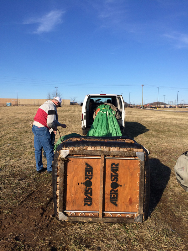 Laying out the balloon for a winter flight